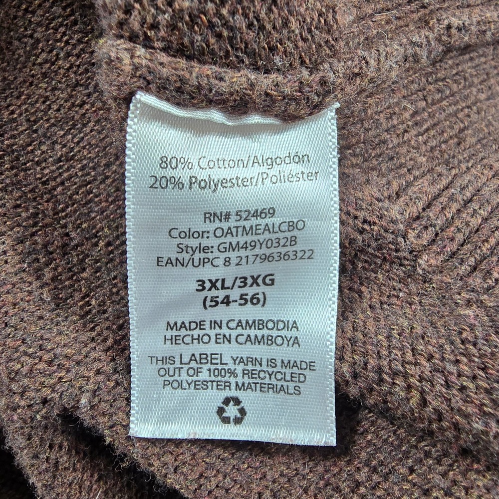 George Mens 3XL Brown Quarter Zip Sweater Colorblock Cotton Blend - Picture 4 of 8